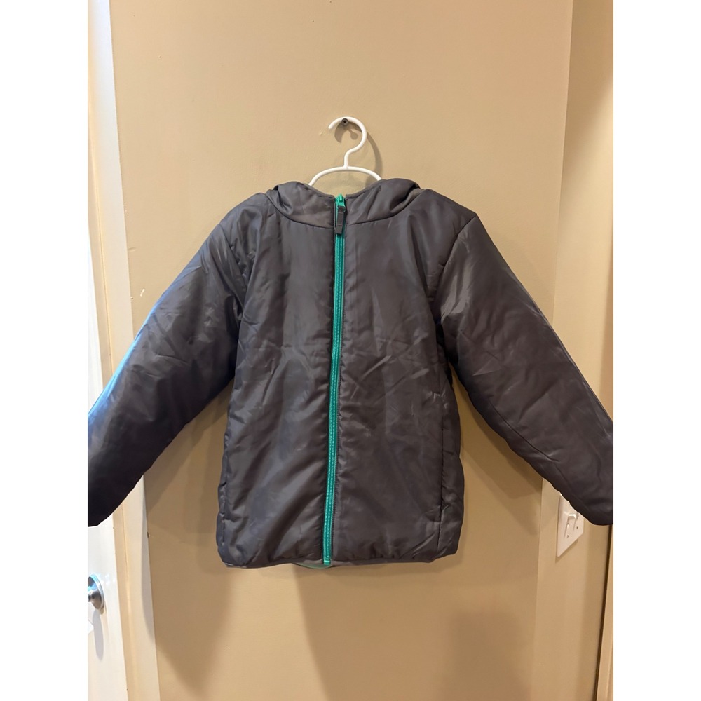 NWOT Operation Warm Kids Grey Teal Fleece Lined Hooded Puffer Jacket Size 5/6